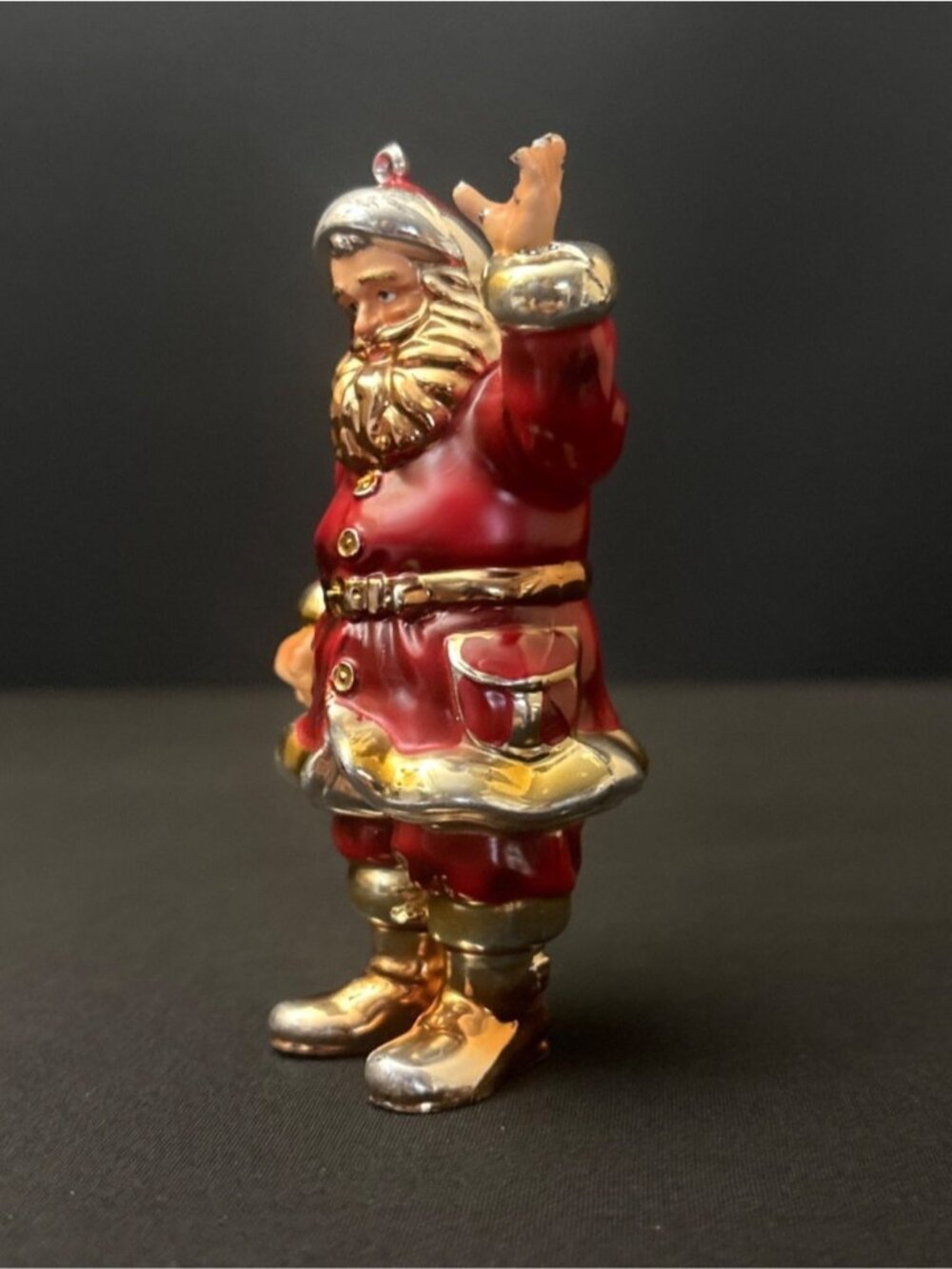 Santa Claus Christmas Vintage Ornament Red Gold Toned Glossy Belt Holiday Decor - Picture 4 of 13